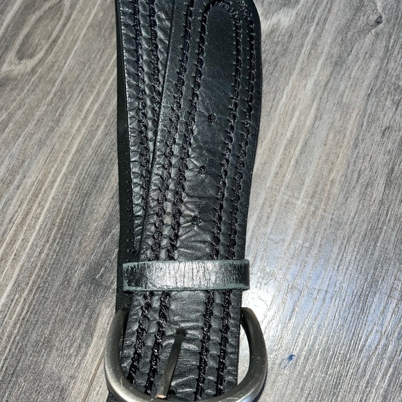 Chico’s black woven thread leather boho 90’s belt silver buckle Size Small - Picture 2 of 12